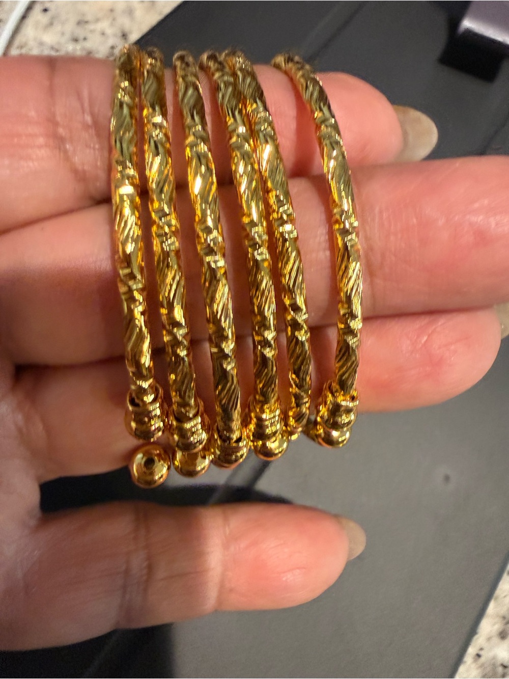 Gold-Tone Textured Bangle Set